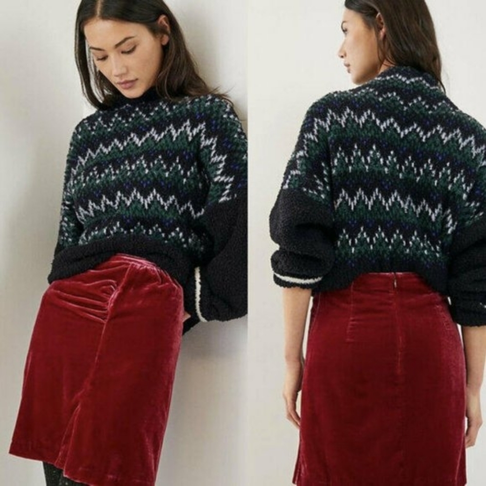 Anthropologie Burgundy Velvet Mini Skirt